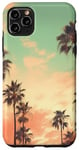 Coque pour iPhone 11 Pro Max Design coucher de soleil plage thème palmiers vert pastel