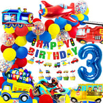 iZoeL Decoration Anniversaire Garcon 3 ans Ballon 3 ans Anniversaire Voiture 3 ans Ballon Enfant 3 ans Kit Anniversaire Garçon Cars Moto Ballons Garçons Joyeux Anniversaire Bannière Gâteau Décoration