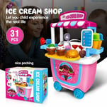 Kids Children Role Play Pretend Ice Cream Shop Dessert Cart Set Learning Toy Box