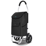 VOUNOT Chariot de Courses 2 Roues en Aluminium avec Compartiment Impermeable Caddie de Courses Pliable 2 en 1 Sac Chariot Noir 45L