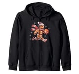 Gingerbread Man Playing Basketball - Christmas Sports Fun Zip Hoodie