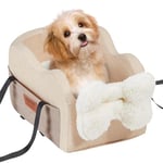 VEVOR Siège d'auto pour Chiens de Petite Taille 3,6 kg, siège rehausseur pour Chien, Laisse à Clipser, Sangles réglables, lit de Voiture sur accoudoir Central pour Animal de Compagnie, Marron Clair