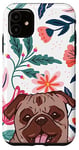 Coque pour iPhone 11 Motif floral et carlin drôle mignon