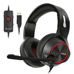 NUBWO N11U USB Gaming Headset with 7.1 Surround Sound Stereo, USB Headphones with Noise Canceling Mic & RGB Light, Compatible with PC, PS4 Console, Laptop - RED