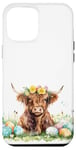 iPhone 12 Pro Max Highland Cow Spring Cute Easter Pattern Eggs Floral Flowers Case