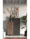 Meuble TV 1 porte 2 tiroirs, collection DOMI, gris anthracite/chêne foncé, pour salon design