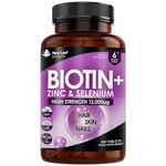 Biotin Hair Growth Vitamins 12,000mcg 365 D-Biotin Tablets Enriched with Zinc & Selenium – Vegan Hair Skin & Nails Vitamins for Women and Men High Strength Hair Vitamins - UK Made by New Leaf