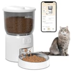 Balimo Distributeur Croquettes Chat Automatique, 3L Distributeur Croquettes Chat, 2.4G WiFi Distributeur De Croquettes pour Chat, 1-10 Repas par, Convient Aux Chiens et Chats, Blanc