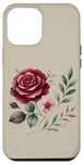 Coque pour iPhone 12 Pro Max Rose bordeaux et feuillage floral rose poudré