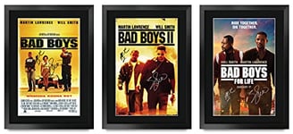 HWC Trading FR A3 Bad Boys Collection of 3 Will Smith, Martin Lawrence Printed Poster Signed Autograph Picture for Movie Memorabilia Fans - A3 Framed