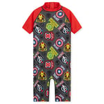 Marvel Kids Swimming Costume Summer Holiday Essentials for Kids Hulk Spiderman Childrens Swimwear 3-10 Years Short Sleeve Full Body Swimsuit Beachwear (Red/Grey Avengers, 5-6 Years)