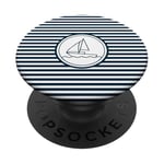 Bleu nautique Bleu Marine Blanc Yacht Voilier Logo Rayures PopSockets PopGrip Interchangeable