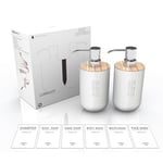 LORESJOY 2 Pièces Distributeur de Savon, 250ml Flacon Pompe Rechargeable, Flacons de Shampoing, Distributeur de Pompe à Presser, Flacons Vides à Pompe à Pression Vide avec Étiquettes