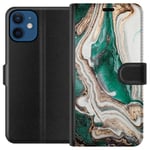 Apple iPhone 12 mini Svart Plånboksfodral Grön / Guld marmor