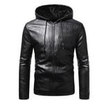 LDMB Blouson Cuir Homme avec Capuche Manteau À Manches Longues Noir en Détresse Occasionnel Vêtements D'extérieur en Faux Cuir,Noir,XXL