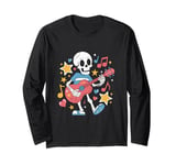 Funny Skeleton Playing Guitar Cool Rock Funny Skeleton Jokes Long Sleeve T-Shirt