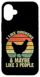 Coque pour iPhone 16 Plus J'aime les poulets et peut-être 3 personnes Chicken Farmer Retro