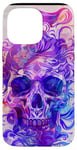 Coque pour iPhone 14 Pro Max Aquarelle violette ethnique horreur bleu feu flamme crâne