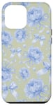 iPhone 12 Pro Max Blue Peonies with Cute Bows on Pistachio Green Case