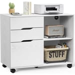 Sweetcrispy Caisson 3 tiroirs, Meuble rangement bureau avec compartiments ouverts, pour format A4, documents, support d'imprimante