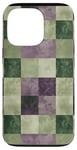 Coque pour iPhone 13 Pro Motif à carreaux vert sauge rayé Art déco violet