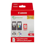 Canon Ink & Paper Multipack - PG-560XL/CL-561XL Genuine Printer Ink Cartridges 2 Pack (1 x Black XL, 1 x Colour XL) & 4x6 Photo Paper (50 x Sheets) - Compatible with PIXMA TS series