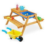 Relaxdays Ensemble Chaise Table Enfants en Bois, 2 en 1 pour Jeux et Cuisine de Boue, Manger dans Le Jardin,49x90x85 cm