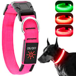 KOSKILL Light Up Dog Collar, Led Dog Collar Usb Rechargeable Waterproof, Flashing Dog Collars For Dark, Illuminated Dog Collars, Glowing In The Dark Dog Collar Lights For Dogs Night Walking (Pink, L)