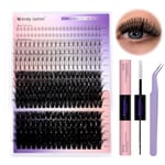 Lash Clusters Kit Upper and Lower Cluster Eyelashes Extension Kit 60D+80D 0.07mm 12-18mm Individual Lash DIY Lash Extension Kit with Lash Bond and Seal(kit-60D+80D)