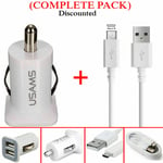 Dual Port 3.1A Car Charger Plug & Micro USB Lead For LG G2 G3 G4 G4c Stylus Duos