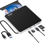 Lecteur Cd/Dvd Externe Usb 3.0 Type-C Lecteur Graveur Cd Dvd Externe Avec Fente Sd/Tf Et 2 Ports Usb,Lecteur Cd Externe Pour Pc Windows 11/10 Mac Macbook Pro Air Imac