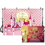 MEHOFOTO Toile de fond pour studio photo d'anniversaire Château de princesse 2,1 x 1,5 m Rose Tête de lit Fille Or Bordure d'anniversaire Photographie Bannière pour fournitures de table à dessert