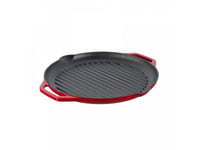 Grand Feu Cast Iron Frying Pan, Enameled, Ribbed, Red Color