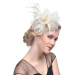 Fascinatorhatt för kvinnor, damer, bröllop, tebjudning, flapperhatt, Ascot-tävlingshatt, fjäderblomma (beige)