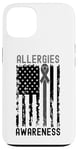 Coque pour iPhone 13 Ruban gris pour la sensibilisation aux allergies - Drapeau américain