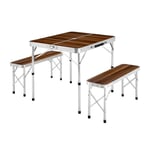 Table Pliante de Camping/Valise + 2 Bancs en Aluminium-Marron