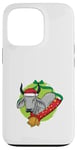 Coque pour iPhone 13 Pro Zébu de Noël avec bonnet de Père Noël et clochettes - Art animal de vacances