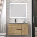 Meuble de salle de bain vasque déportée - KING et miroir Led VELDI - 80cm