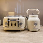 Charles Bentley 1.7L Kettle & 4 Slice Toaster Set Cream & Chrome Fast Boil 360 Swivel Base 6 Setting Removable Water Filter