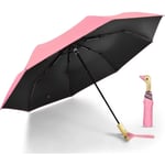 Kompakt litet paraply för regn och sol, söt design anka huvud paraply för flickor presenter, 8 ribbor hopfällbart paraply med trähandtag Pink