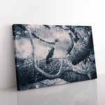 Big Box Art Bird on The Tree in Abstract Canvas Wall Art Print Ready to Hang Picture, 76 x 50 cm (30 x 20 Inch), Blue, Grey, Black, Grey