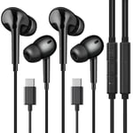 USB C Headphones for Samsung S24 (2 pack), Wired Earphones USB C with Mic & In-Line Controls HiFi Stereo USB C Earphones for Samsung Galaxy S23/S22/21, iPhone 16/15 and More