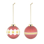 Alessi Delight NZ04SET1, Set of Two Christmas Tree Baubles, in Blown Glass, Diameter 6 cm, Red, White, Gold