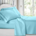 Clara Clark Ensemble Parure de lit de Luxe de la Collection Premier 1800 en Microfibre à 3 Lignes, Light Blue Aqua, Full (Double) Size