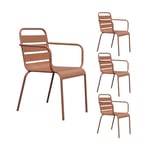 Lot de 4 chaises de jardin en métal terracotta avec accoudoirs - BACA