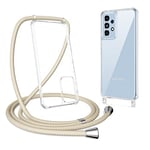 ZTOFERA Compatible avec Samsung Galaxy A53 5G Coque avec Cordon de Collier, Transparente Coque Arrière en PC Dur + Bumper Souple, Étui à Bandoulière Réglable Lanyard Case Chaîne Lanière Housse, Kaki