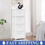 Fabric Chest of Drawers Cabinet Storage Unit Bedside Table with 4 Drawers White