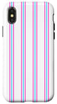 Coque pour iPhone X/XS Blanc Rose Bleu rayé Girly Esthétique Preppy Stripe