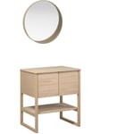 Mob-in - Meuble de Salle De Bain Chêne 70 cm atoll + Miroir Rond en Bois vali D60 cm