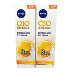 2 X NIVEA Q10 ENERGY FRESH LOOK EYE CREAM 3x ANTI-OXIDENTS VITAMIN C+E 15ML